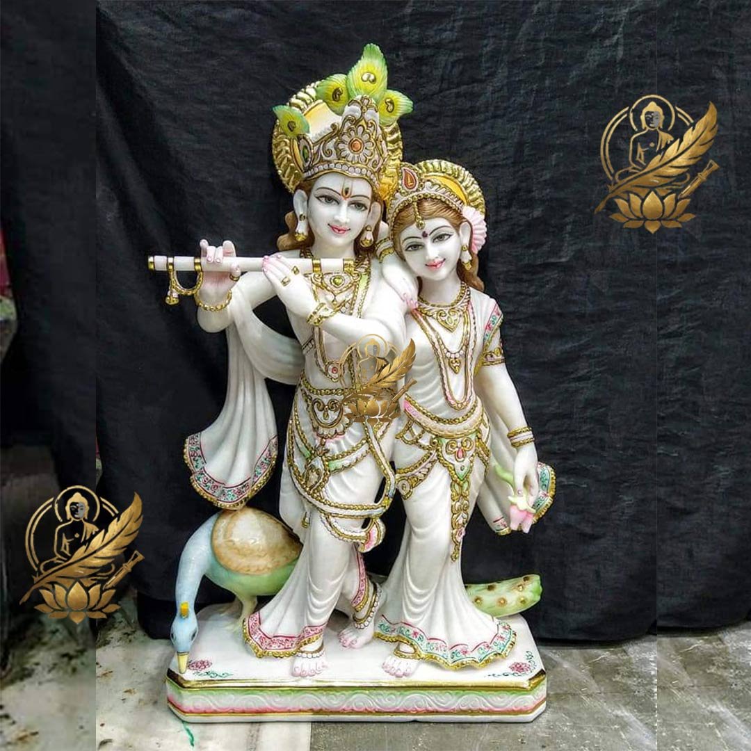 Radha Krishna Flute Grace Marble Moorti