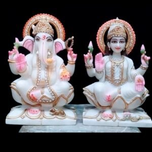Ganesh Lakshmi Lotus Blessings Marble Moorti